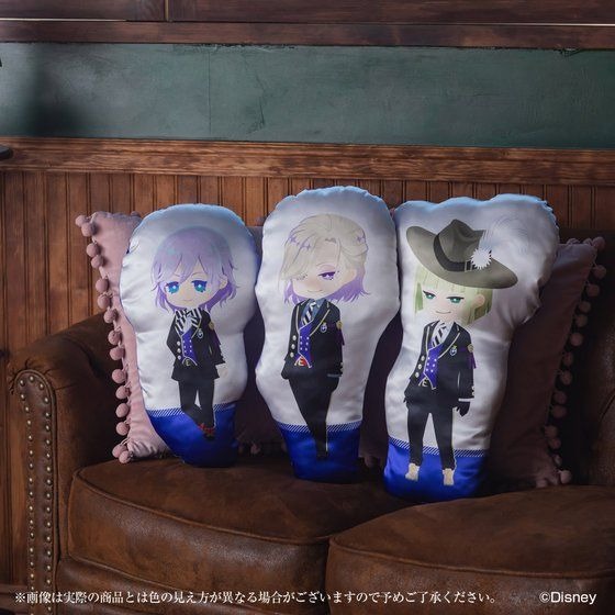 「ディズニー ツイステッドワンダーランド ミニクッション1弾」ポムフィオーレ寮・各2,750円（税込）（C）Disney